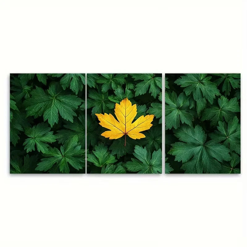3pcs Golden Maple Leaf Metal Print Ready to Hang Art - Bella Home Decor
