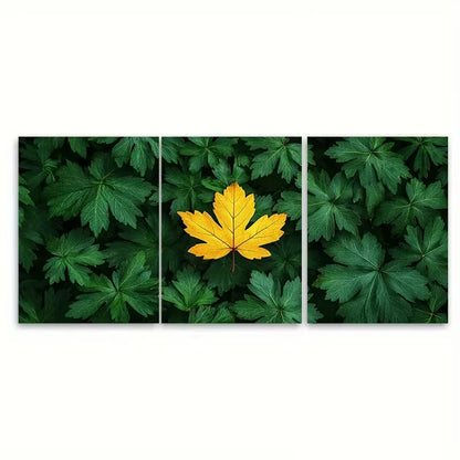 3pcs Golden Maple Leaf Metal Print Ready to Hang Art - Bella Home Decor
