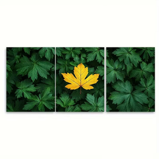 3pcs Golden Maple Leaf Metal Print Ready to Hang Art