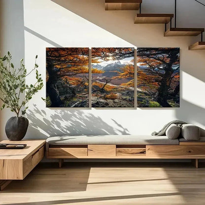 3pcs Mountains and Autumn Leaves Scenery Wall Art Set Canvas Framed 60x90cm - High Quality Print 100% Australian Made Wall Canvas Ready to Hang - Bella Home Decor
