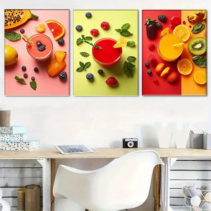 3pcs Vibrant Fruit Smoothie Wall Decor Metal Print Ready to Hang Art