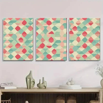 3pcs Retro Abstract Pattern Wall Art Set Canvas Framed 40x60cm - High Quality Print 100% Australian Made Wall Canvas Ready to Hang