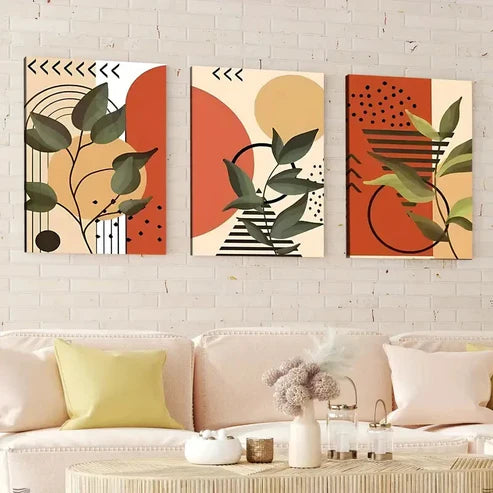 3pcs Modern Art Plants Linear Terracotta Tones Wall Art Set Canvas Unframed - High Quality Print 100% Australian Made Wall Canvas