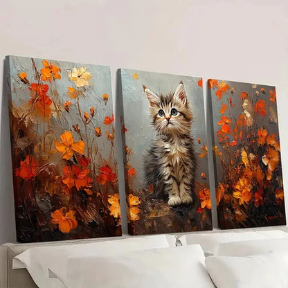 3pcs Ukrainian Cat Impasto A  Wall Art Set Canvas Unframed - High Quality Print 100% Australian Made Wall Canvas - Bella Home Decor