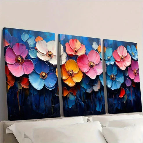 3pcs Colorful Flower Theme Painting  Wall Art Set Canvas Unframed - High Quality Print 100% Australian Made Wall Canvas - Bella Home Decor