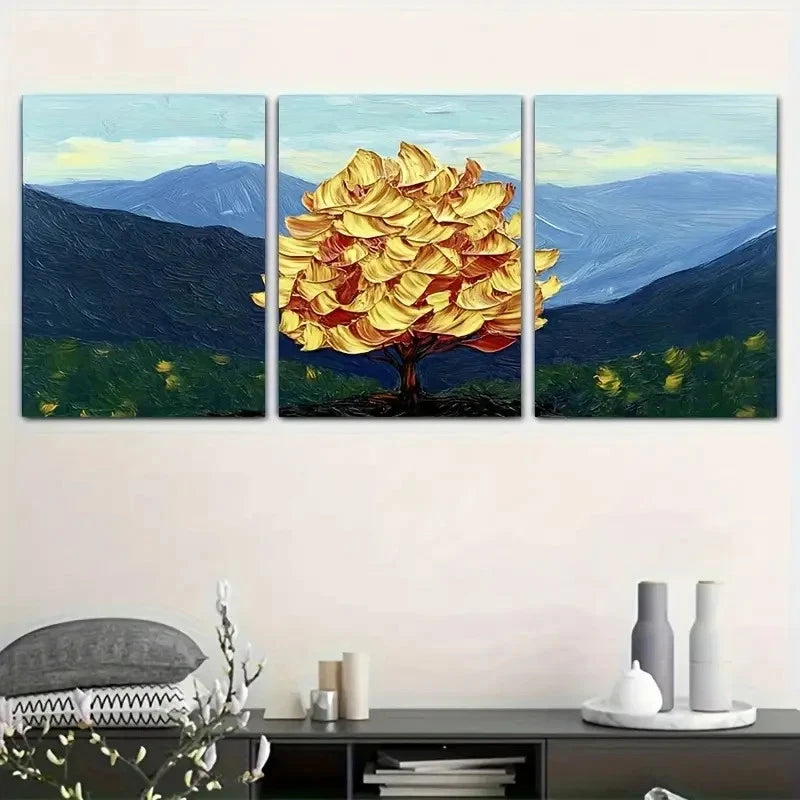 3pcs Blue and White Abstract Floral Design Metal Print Ready to Hang Art - Bella Home Decor