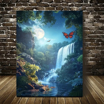 Beautiful Forest & Butterfly Moonlit Nature Painting 40x60cm Metal Print Ready to Hang - Bella Home Decor