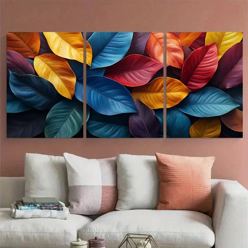 3pcs Colorful Tropical Leaves Botanical Foliage Metal Print Ready to Hang Art - Bella Home Decor