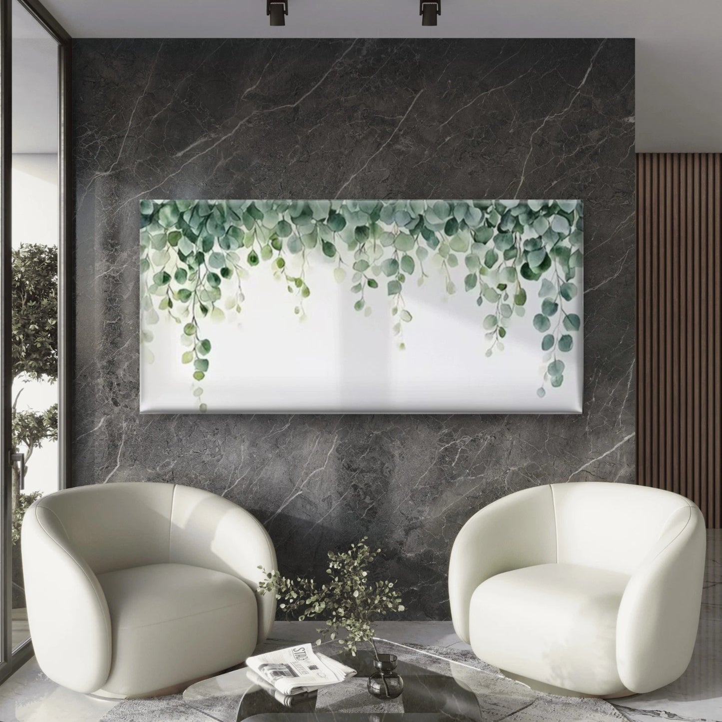 Green Leaves Botanical Wall Art Canvas Office Home Room Framed 120x60cm - Bella Home Decor