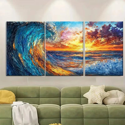 3pcs Vibrant Abstract Blue Ocean Wave Metal Print Ready to Hang Art - Bella Home Decor