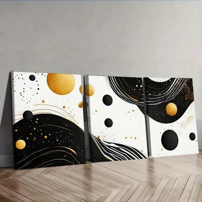 3pcs Flowing white and gold paintings Wall Art Set Canvas Unframed - High Quality Print 100% Australian Made Wall Canvas - Bella Home Decor