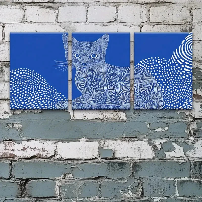 3pcs Blue Background with White Spot Kitten Metal Print Ready to Hang Art - Bella Home Decor