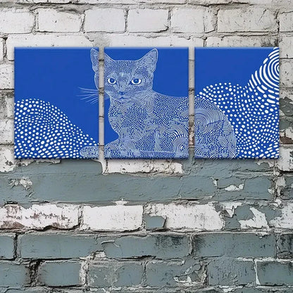 3pcs Blue Background with White Spot Kitten Metal Print Ready to Hang Art - Bella Home Decor