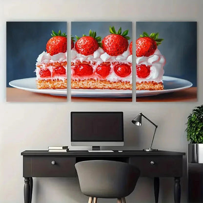 3pcs Strawberry Cake Food Illustration Wall Art Set Canvas Framed 40x60cm - High Quality Print 100% Australian Made Wall Canvas Ready to Hang - Bella Home Decor