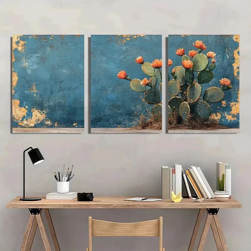 3pcs Desert Print Southwestern Decor Cactus Wall Art Set Canvas Framed 60x90cm - High Quality Print 100% Australian Made Wall Canvas Ready to Hang - Bella Home Decor