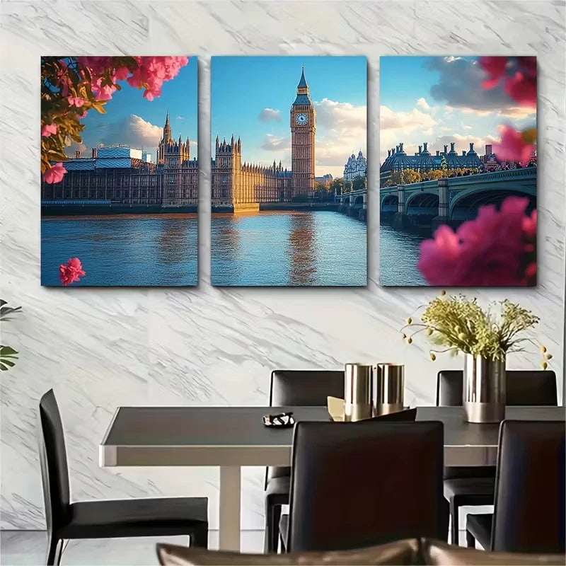 3pcs Big Ben Clock Tower Metal Print Ready to Hang Art - Bella Home Decor