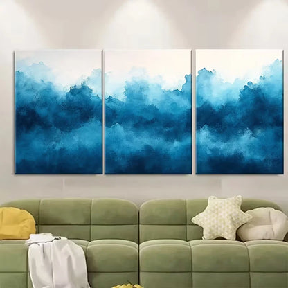 3pcs Teal Blue Abstract Watercolor Metal Print Ready to Hang Art