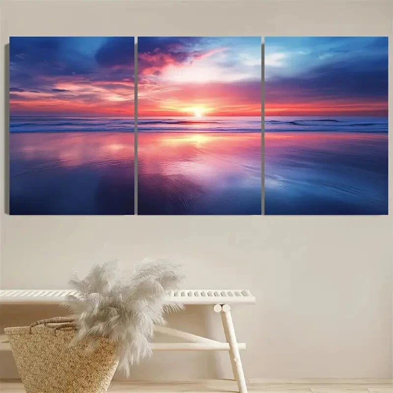 3pcs Serene Coastal Sunset Reflection Metal Print Ready to Hang Art - Bella Home Decor