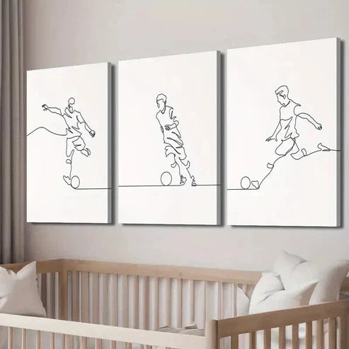 3pcs Soccer Player Minimalist Line Decor Wall Art Set Canvas Unframed - High Quality Print 100% Australian Made Wall Canvas