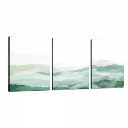 3pcs age Green Abstract Wall Art Set Canvas Framed 50x70cm - High Quality Print 100% Australian Made Wall Canvas Ready to Hang
