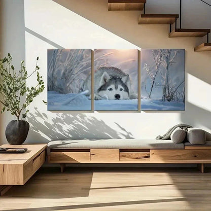 3pcs Snowy Landscape with Arctic Husky Dog Wall Art Set Canvas Framed 50x70cm - High Quality Print 100% Australian Made Wall Canvas Ready to Hang - Bella Home Decor