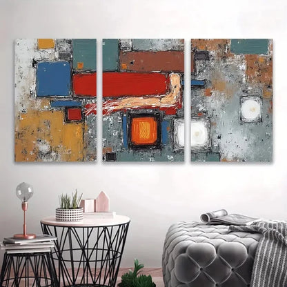 3pcs Red And Yellow Abstract Painting Wall Art Set Canvas Framed 50x70cm - High Quality Print 100% Australian Made Wall Canvas Ready to Hang