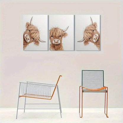 3pcs Highland Cow Cute Animal Metal Print Ready to Hang Art
