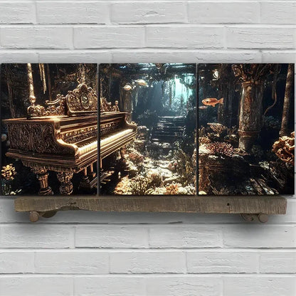 3pcs Piano Under the Sea Fishes Metal Print Ready to Hang Art - Bella Home Decor