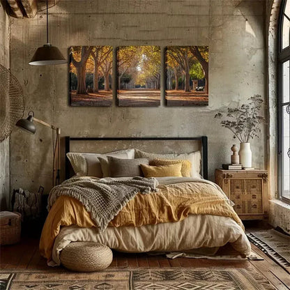 3pcs Autumn Road On Both Sides Of Trees Wall Art Set Wall Art Canvas Unframed - High Quality Print 100% Australian Made Wall Canvas - Bella Home Decor