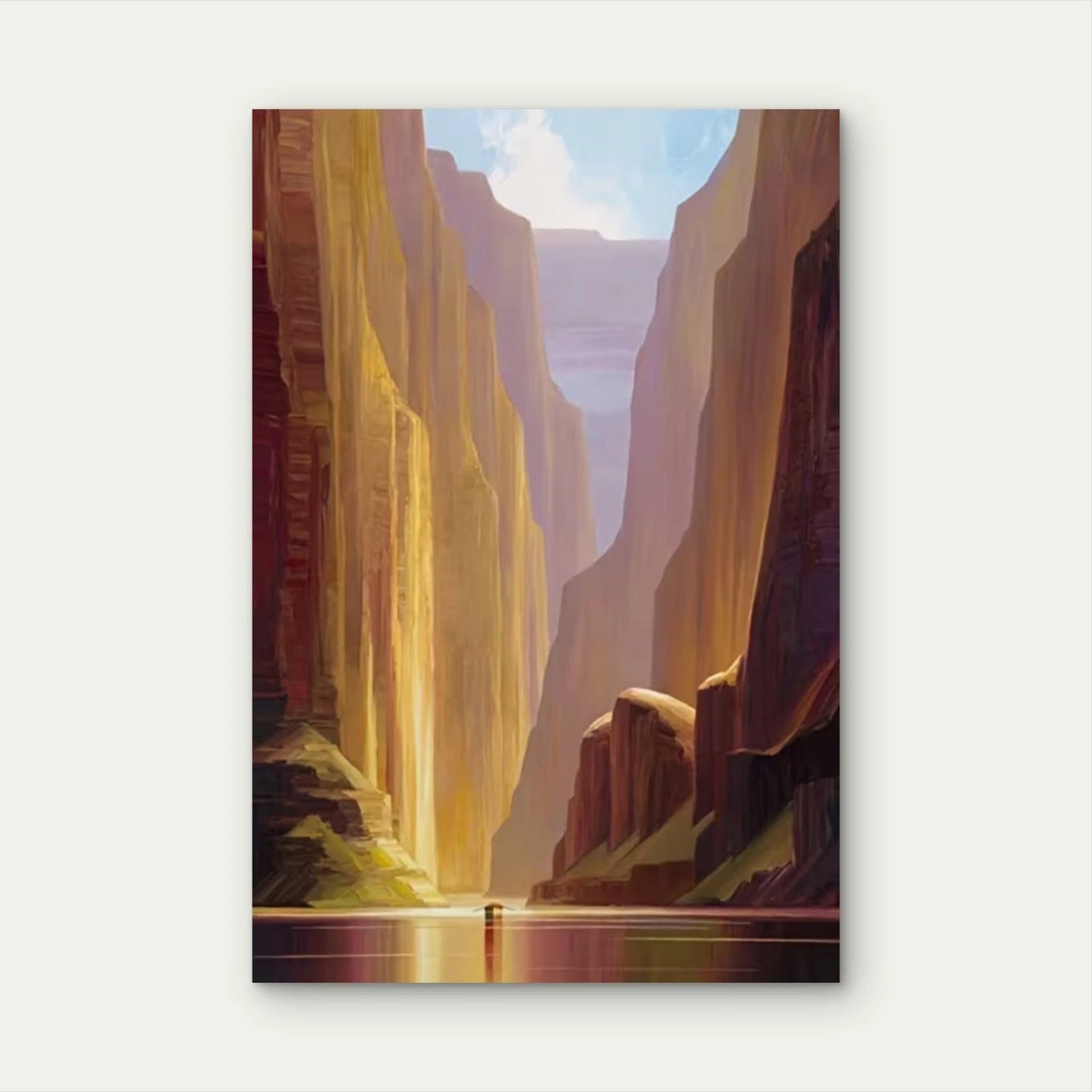 Sunlit Canyon & River Scene 60x90cm Metal Print Ready to Hang