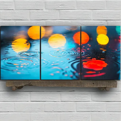 3pcs Reflection in the Rain Painting Metal Print Ready to Hang Art