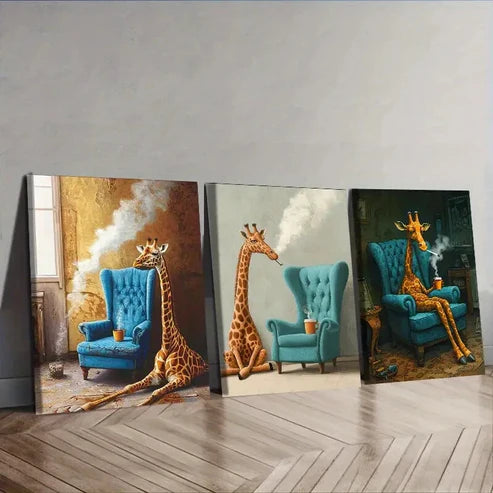 3pcs Giraffe & Armchair Wall Art Set Wall Art Canvas Unframed – High Quality Print 100% Australian Made Wall Canvas - Bella Home Decor
