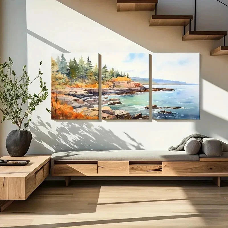 3pcs Watercolor Style Landscape Coastal Scenery Metal Print Ready to Hang Art - Bella Home Decor