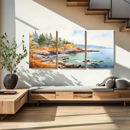 3pcs Watercolor Style Landscape Coastal Scenery Metal Print Ready to Hang Art - Bella Home Decor