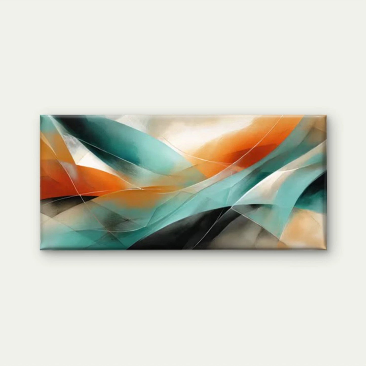 Abstract Turquoise & Orange Flow Wall Art Canvas Office Home Room Framed 120x60cm