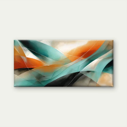 Abstract Turquoise & Orange Flow Wall Art Canvas Office Home Room Framed 120x60cm