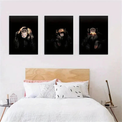3pcs Dark Monkey Animal Themed Metal Print Ready to Hang Art - Bella Home Decor