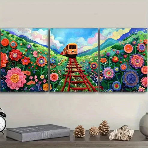 3pcs Train to Spring Theme, Indoor Wall Art Set Canvas Unframed – High Quality Print 100% Australian Made Wall Canvas