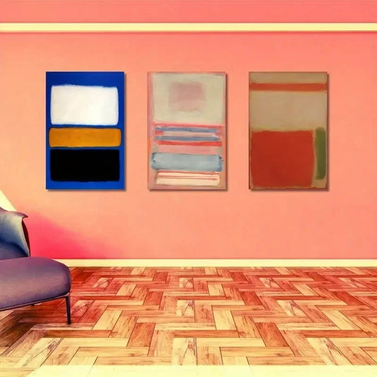 3pcs Mark Rothko Blue, Orange, Pink, Black Wall Art Canvas Framed 40x60cm - High Quality Print 100% Australian Made Wall Canvas Ready to Hang