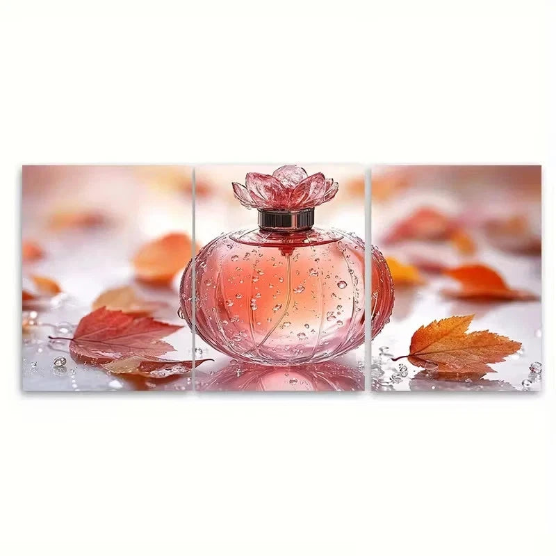 3pcs Elegant Pink Perfume Bottle Wall Art Set Canvas Framed 40x60cm - High Quality Print 100% Australian Made Wall Canvas Ready to Hang