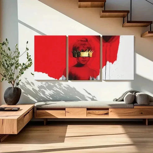 3pcs Abstract Child with Gold Crown Wall Art Canvas Unframed - High Quality Print 100% Australian Made Wall Canvas - Bella Home Decor
