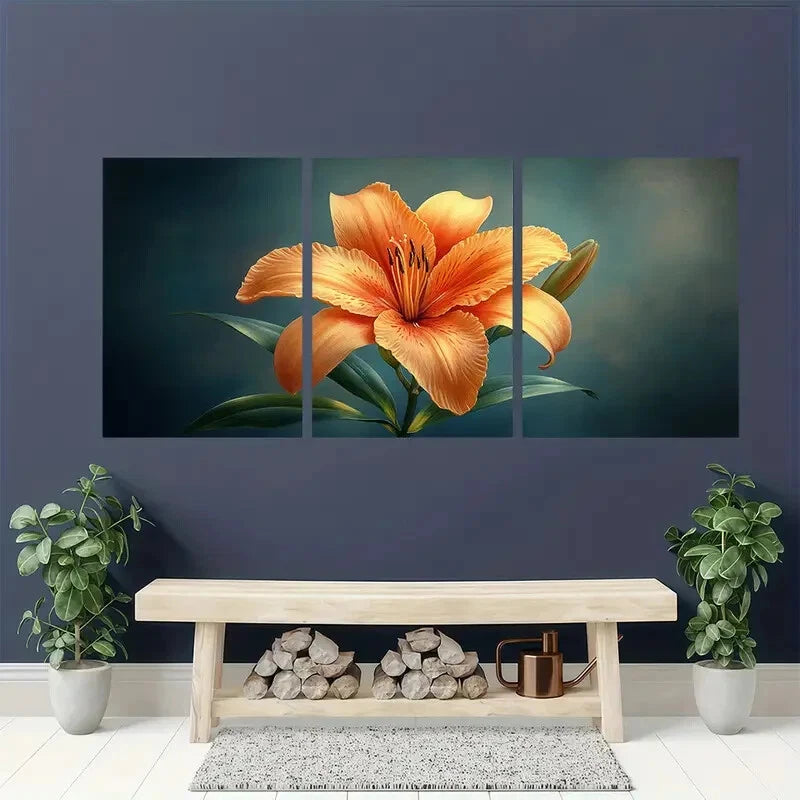 3pcs Daylily Flower Painting Print Vintage Style Metal Print Ready to Hang Art - Bella Home Decor
