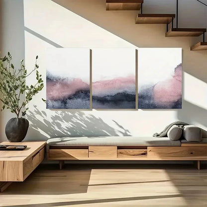3pcs Blush Pink and Grey Wall Art Painting Metal Print Ready to Hang Art - Bella Home Decor