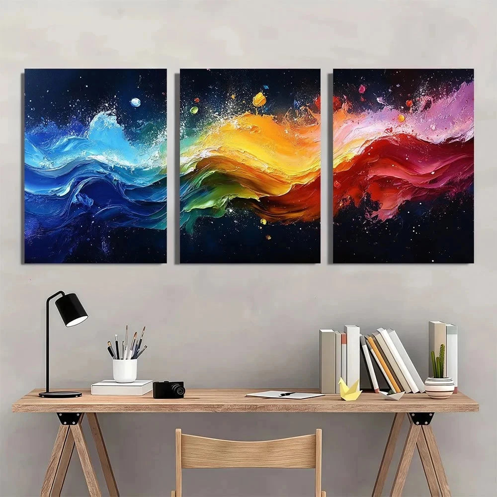 3pcs Color Splash Modern Abstract Painting Metal Print Ready to Hang Art - Bella Home Decor
