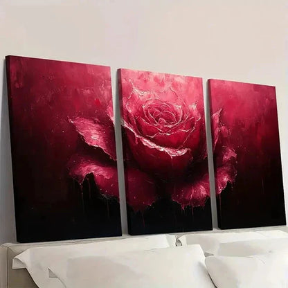 3pcs Dark Red Rose with Dripping Paint Wall Art Canvas Unframed - High Quality Print 100% Australian Made Wall Canvas - Bella Home Decor