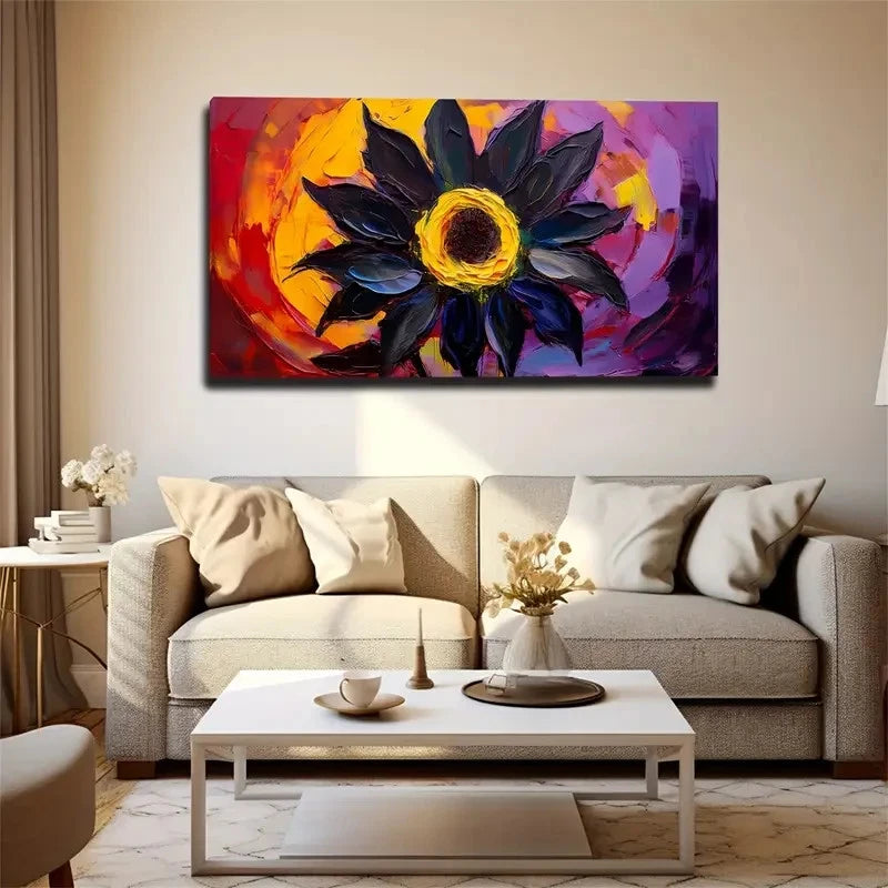 Black Sunflower Wall Art Canvas Office Home Room Framed 120x60cm