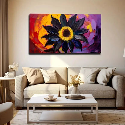 Black Sunflower Wall Art Canvas Office Home Room Framed 120x60cm