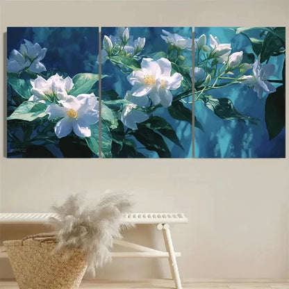 3pcs Jasmine Tropical Flower Print Wall Art Set Canvas Framed 50x70cm - High Quality Print 100% Australian Made Wall Canvas Ready to Hang