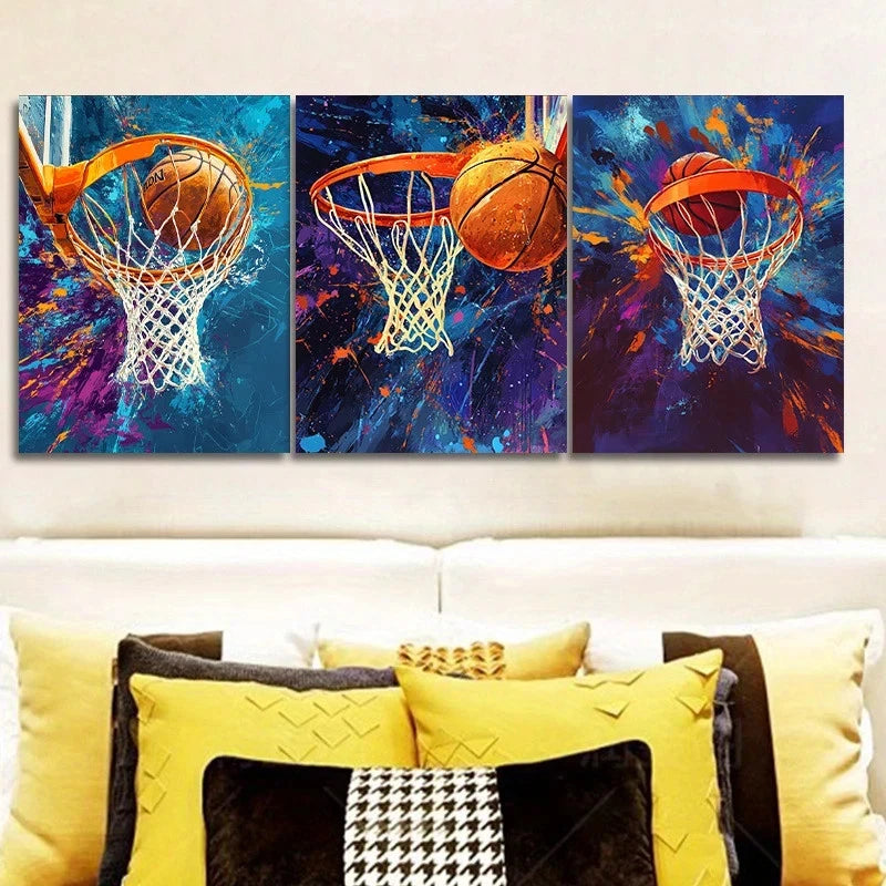 3pcs Basketball Sports Themed Orange Metal Print Ready to Hang Art - Bella Home Decor