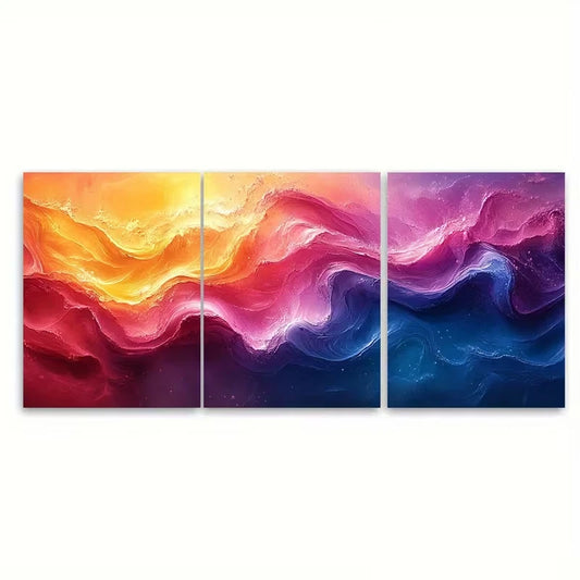 3pcs Vibrant Abstract Modern Flowing Design Metal Print Ready to Hang Art - Bella Home Decor